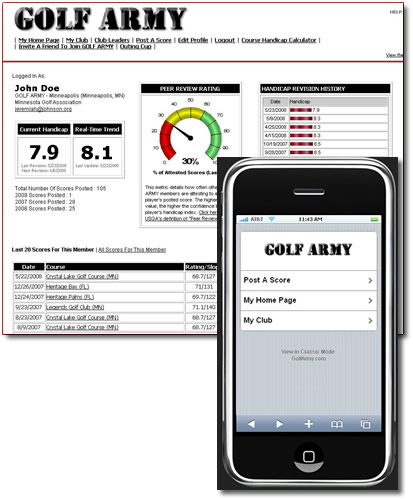 GolfArmy.com - A screenshot of a member home page